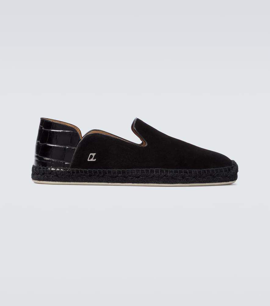 CHRISTIAN LOUBOUTIN Men's Espadon Mix-leather Fold-down Slip-on Espadrilles In Black Product Image