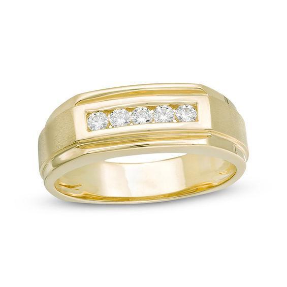 Men's 1/4 CT. T.w. Diamond Five Stone Step Edge Wedding Band in 10K Gold Product Image