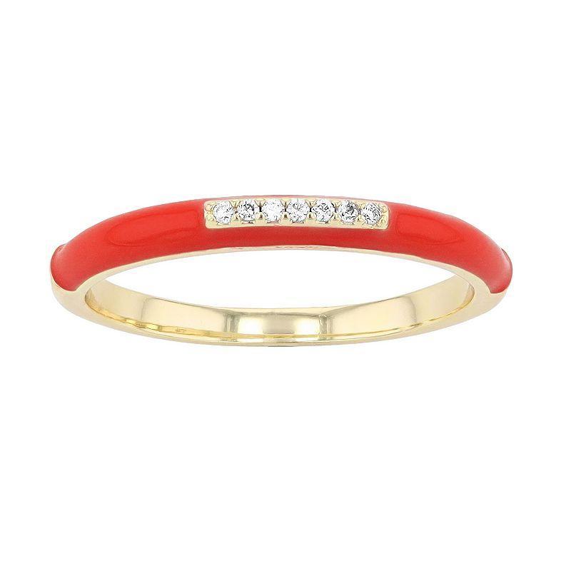 14k Gold-Plated Silver with Cubic Zirconia Enamel Slim Stacking Ring, Womens Red Product Image