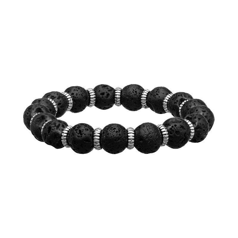 Mens Black Lava Beads Bracelet Stainless Product Image