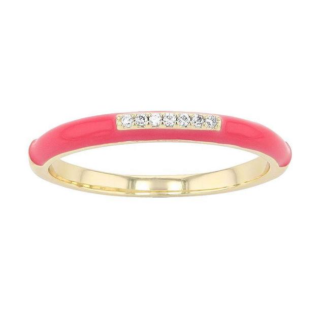 14k Gold-Plated Silver with Cubic Zirconia Enamel Slim Stacking Ring, Womens, Pink Product Image