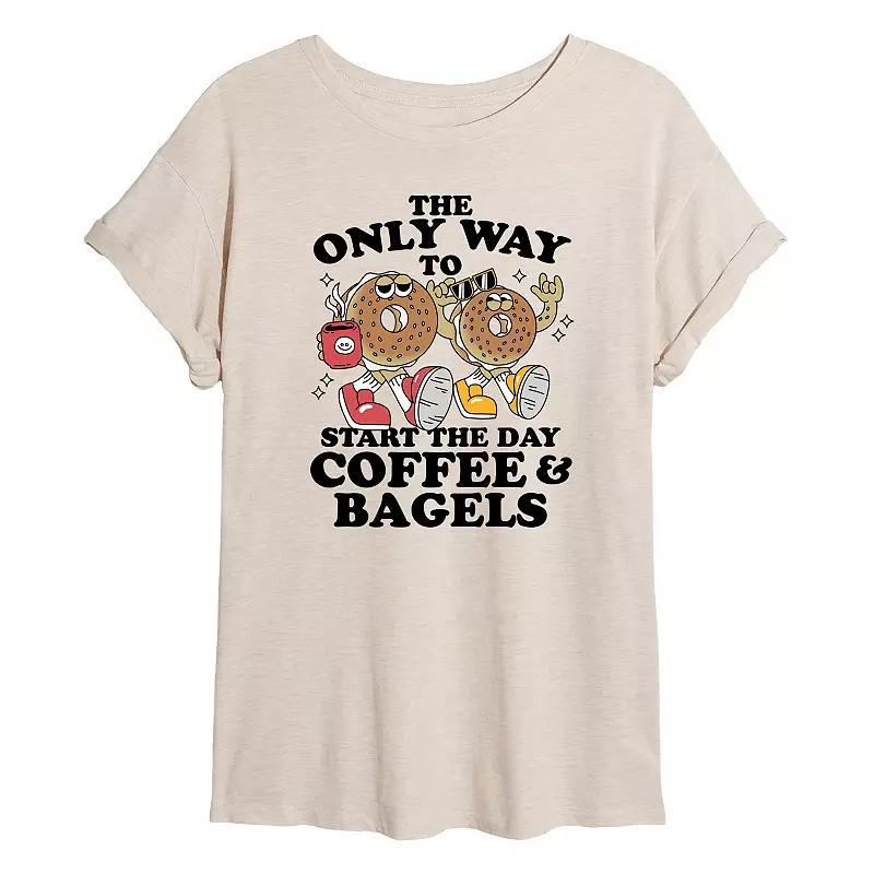 Juniors Start The Day Coffee & Bagel Oversized Tee, Womens Brown Product Image