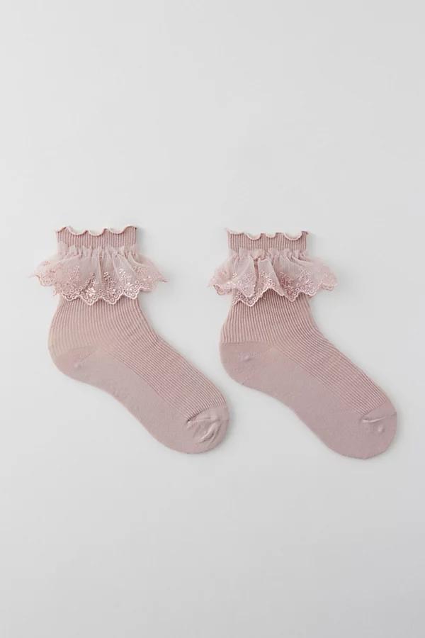 Ruffle Ribbed Crew Sock Womens at Urban Outfitters Product Image