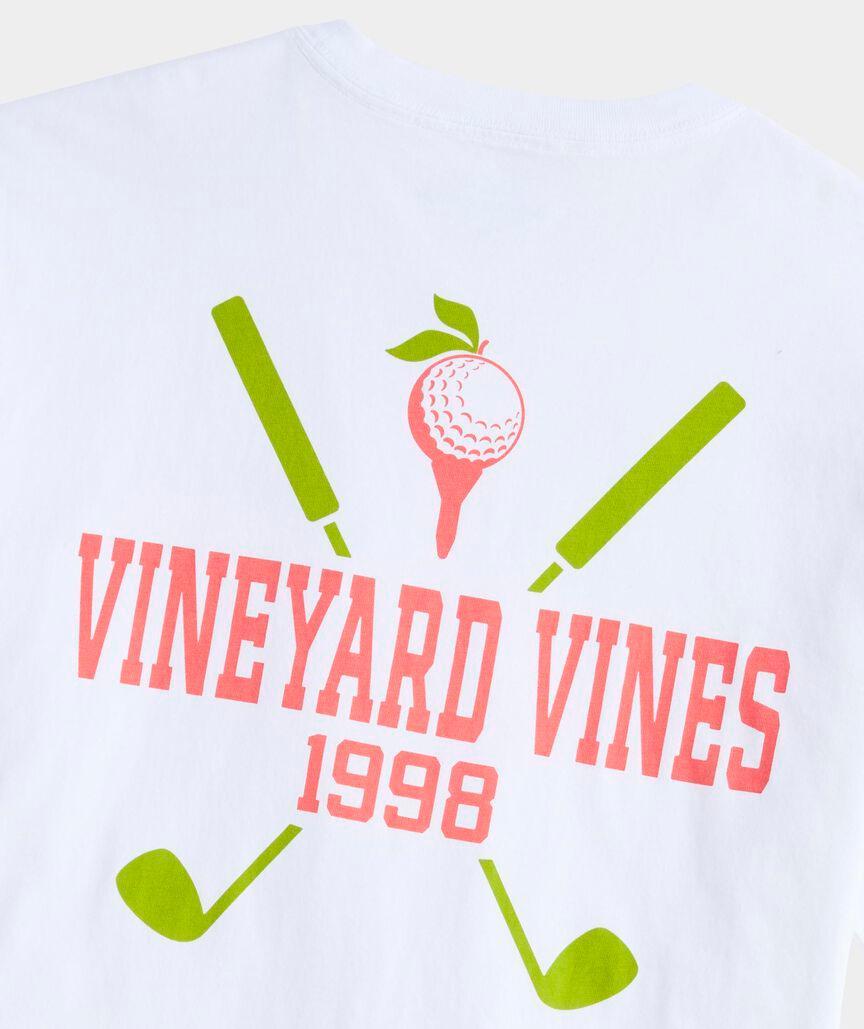 Peachy Crossed Golf Clubs Short-Sleeve Pocket Tee Product Image