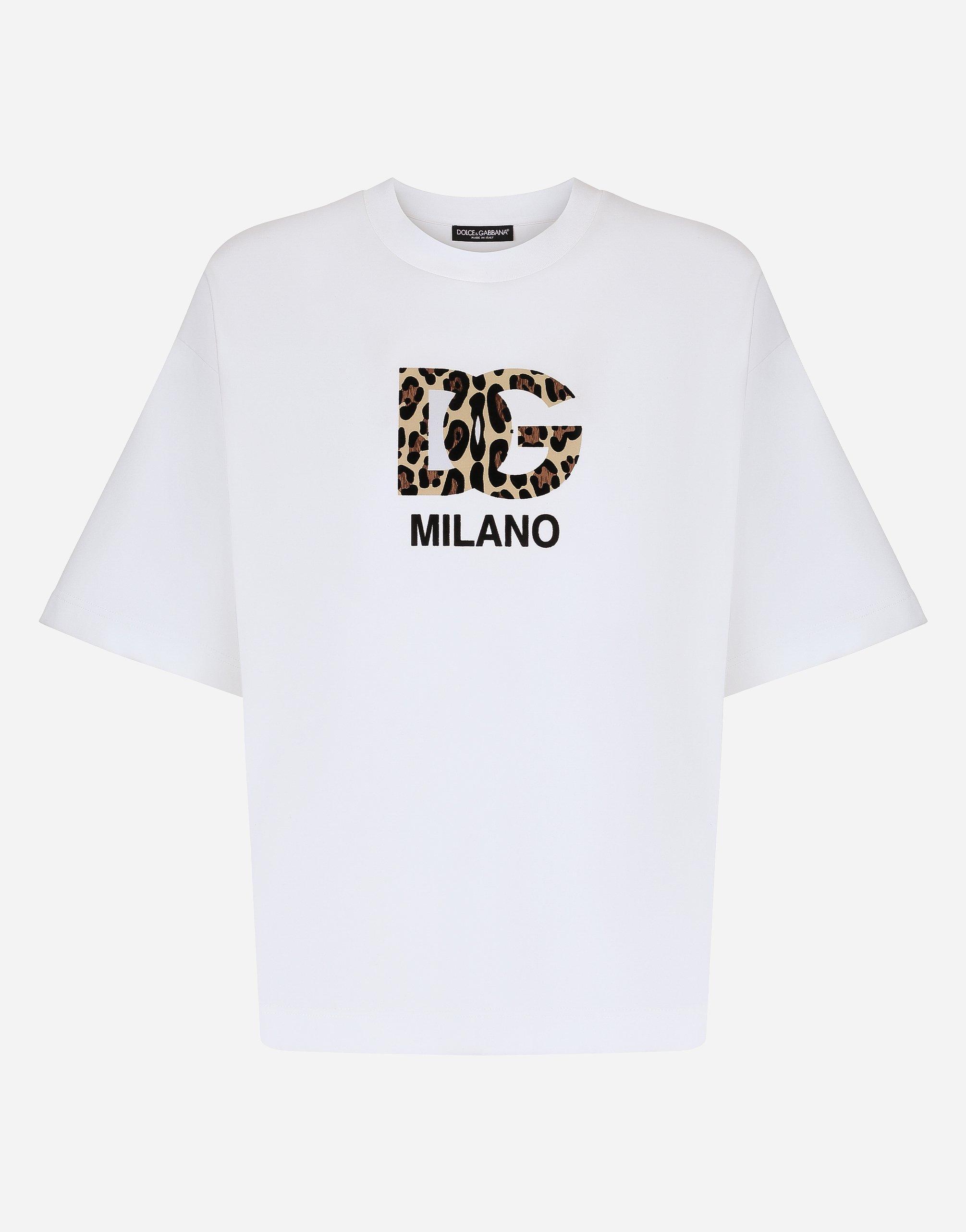 DOLCE & GABBANA T-shirt With Flocked Dg Logo In White Product Image