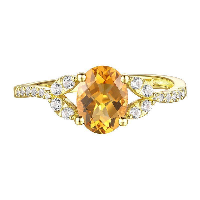 14k Gold Over Silver Citrine & Lab-Created White Sapphire Ring, Womens Yellow Product Image