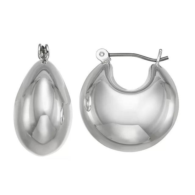 Nine West Puffy Hoop Click-It Earrings, Womens, Silver Tone Product Image