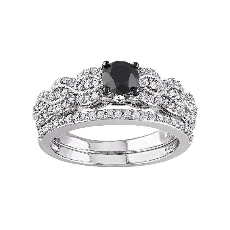 Stella Grace Black & White Diamond Scalloped Engagement Ring Set in Sterling Silver (1 Carat T.W.), Womens Product Image