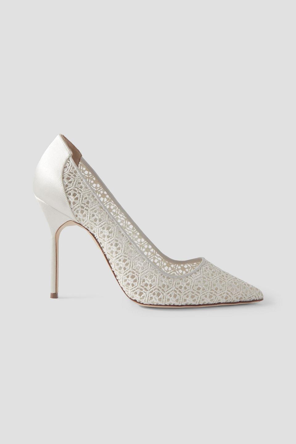 MANOLO BLAHNIK Bbla 105 Silk Satin-trimmed Corded Lace Pumps In Ivory Product Image