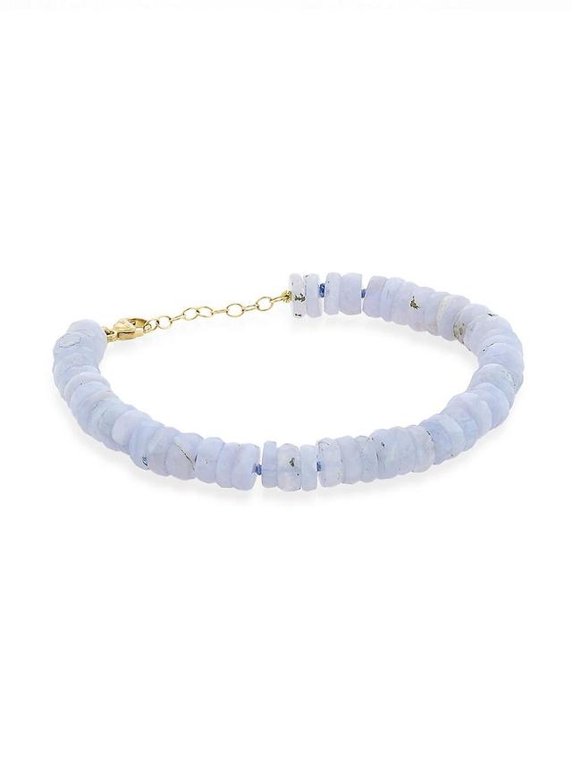 Womens 14K Yellow Gold & Blue Lace Agate Beaded Bracelet Product Image