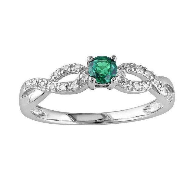 Stella Grace Sterling Silver Lab-Created Emerald and Diamond Accent Infinity Ring, Womens Green Product Image