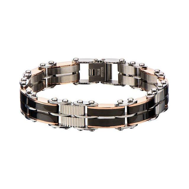 Mens Black & Rose Gold Tone Stainless Steel Reversible Link Bracelet Multicolor Product Image