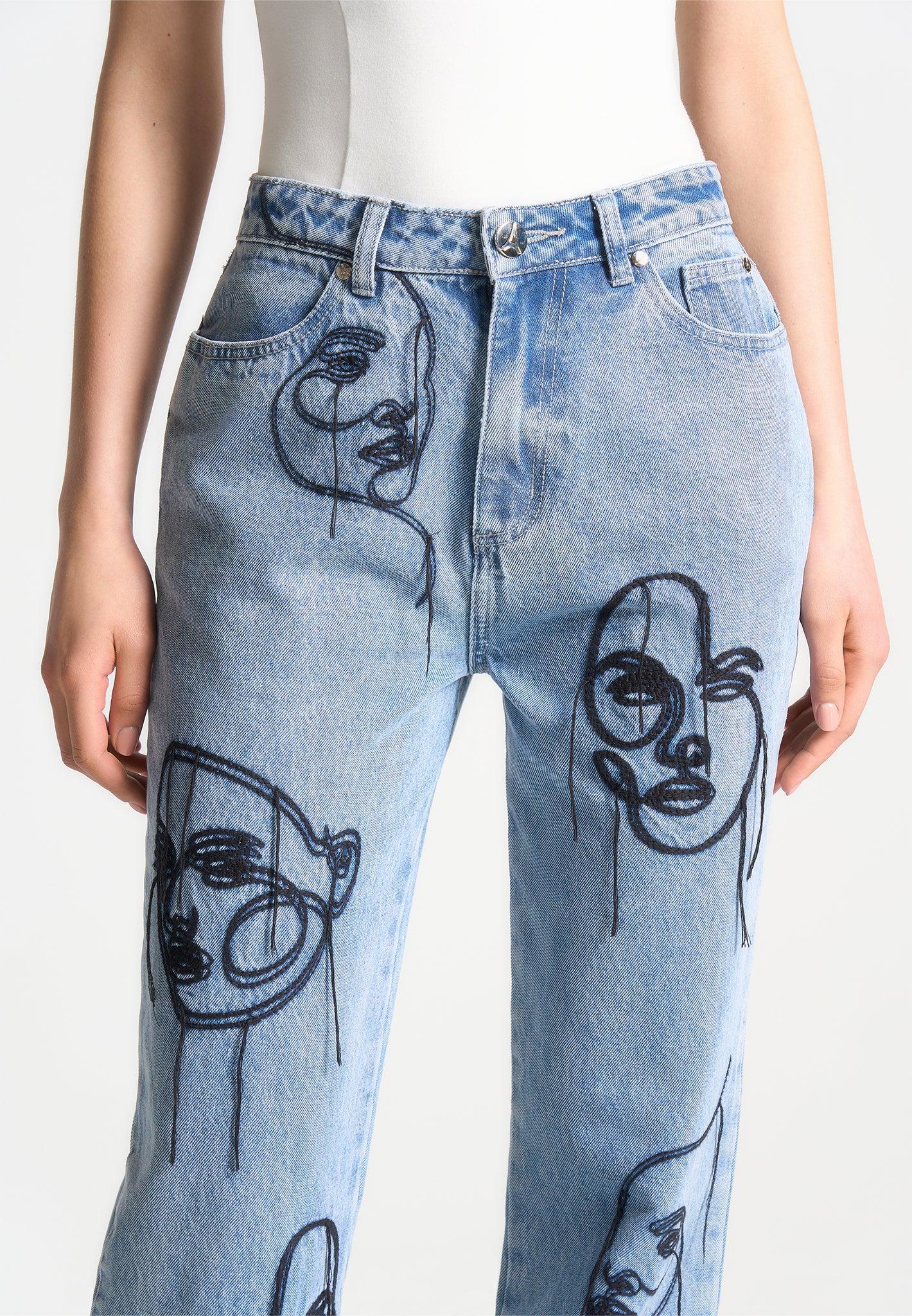 Line Art Boyfriend Jeans - Mid Blue Female Product Image