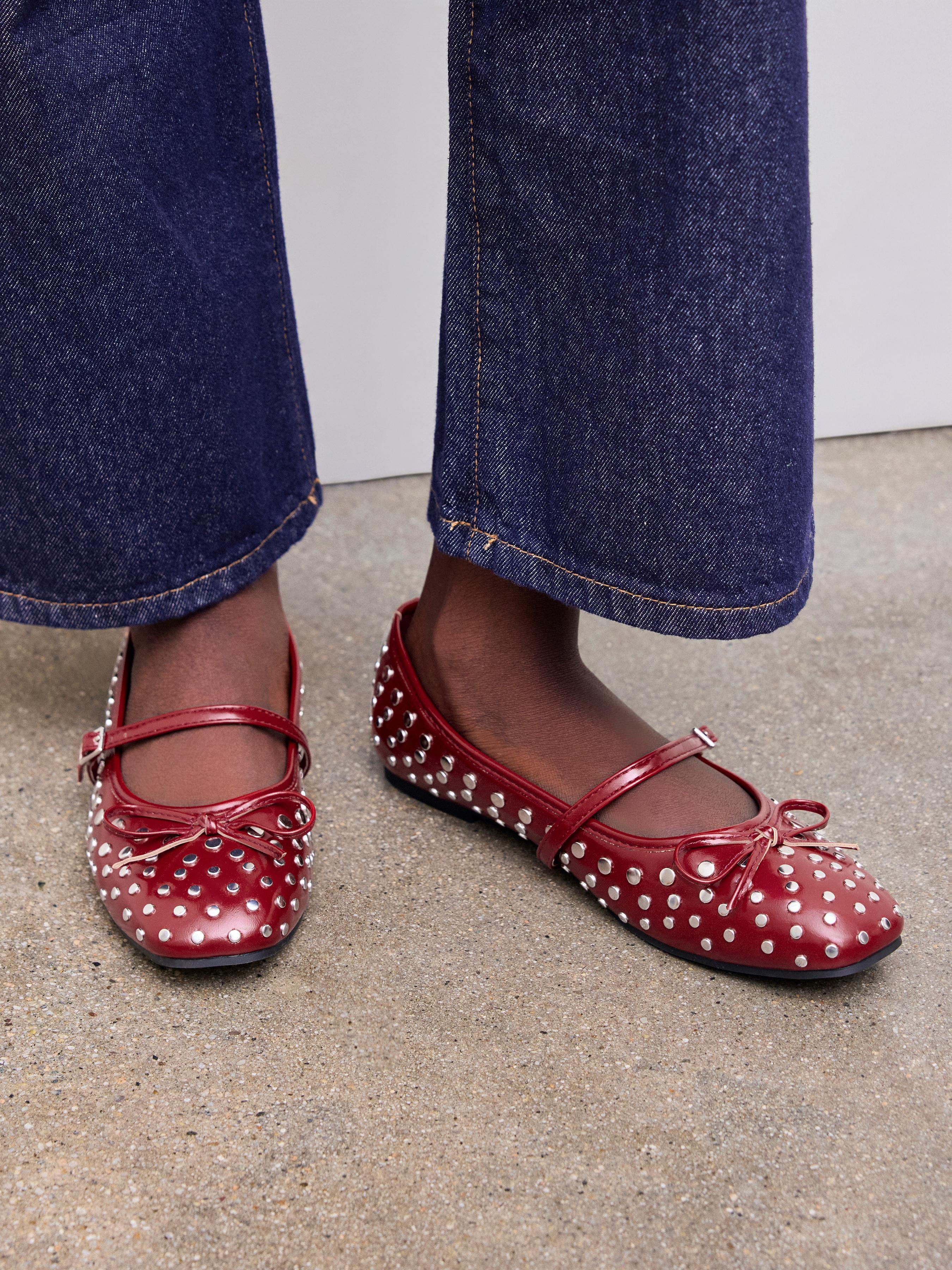 BOWKNOT STUDDED MARY JANE FLATS Product Image