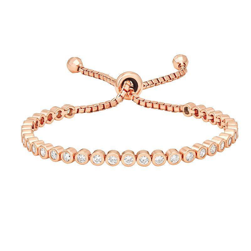 14k Rose Gold Over Sterling Silver Cubic Zirconia Accent Bracelet, Womens, White Product Image