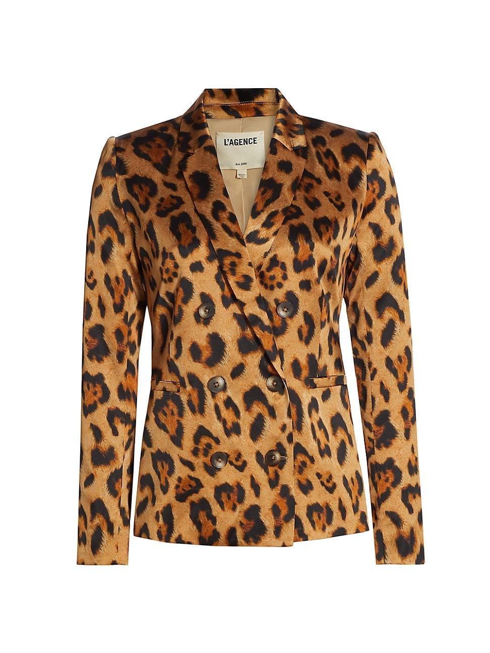 Womens Colin Leopard Silk Double-Breasted Blazer Product Image