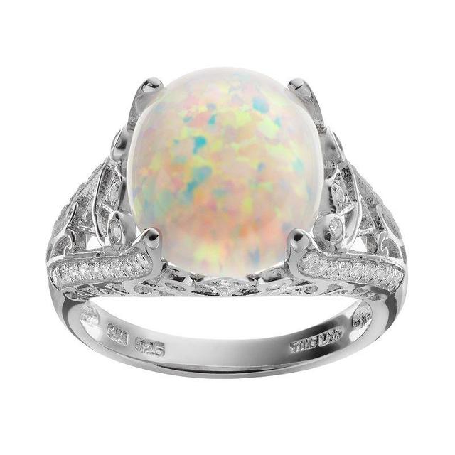 Sophie Miller Lab-Created Opal & Cubic Zirconia Sterling Silver Openwork Ring, Womens White Product Image