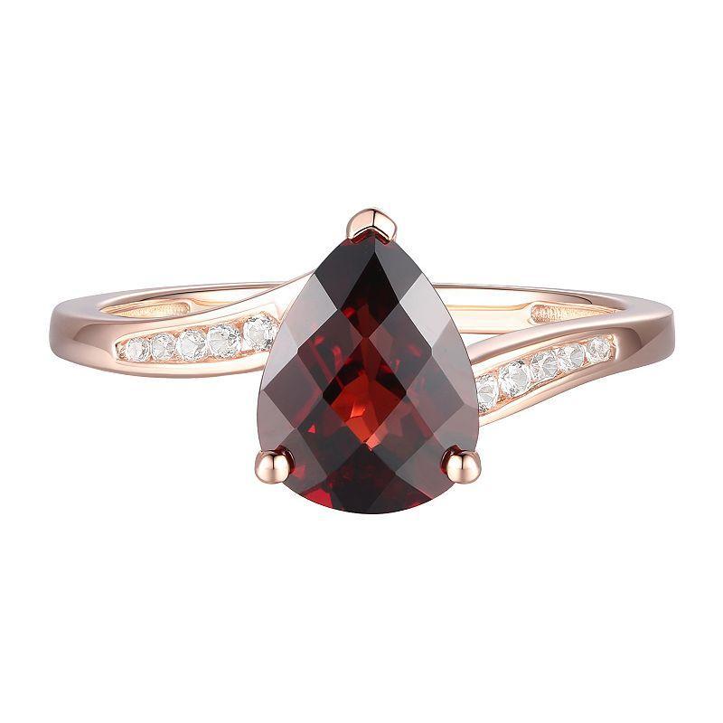 14k Rose Gold Over Silver Garnet & lab-Created White Sapphire Teardrop Ring, Womens Product Image