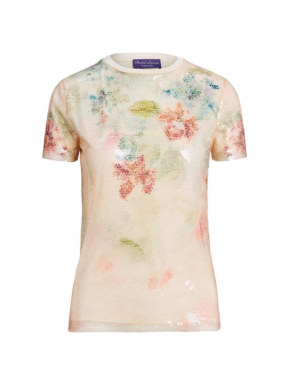 Womens Sequined Tulle Floral Tee Product Image