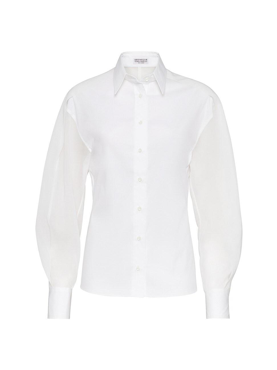 Womens Stretch Cotton Poplin Shirt with Cotton Organza Sleeves and Monili Product Image