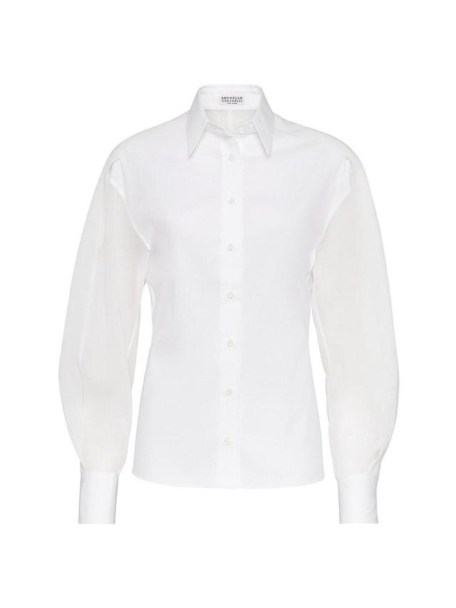 Womens Stretch Cotton Poplin Shirt with Cotton Organza Sleeves and Monili Product Image