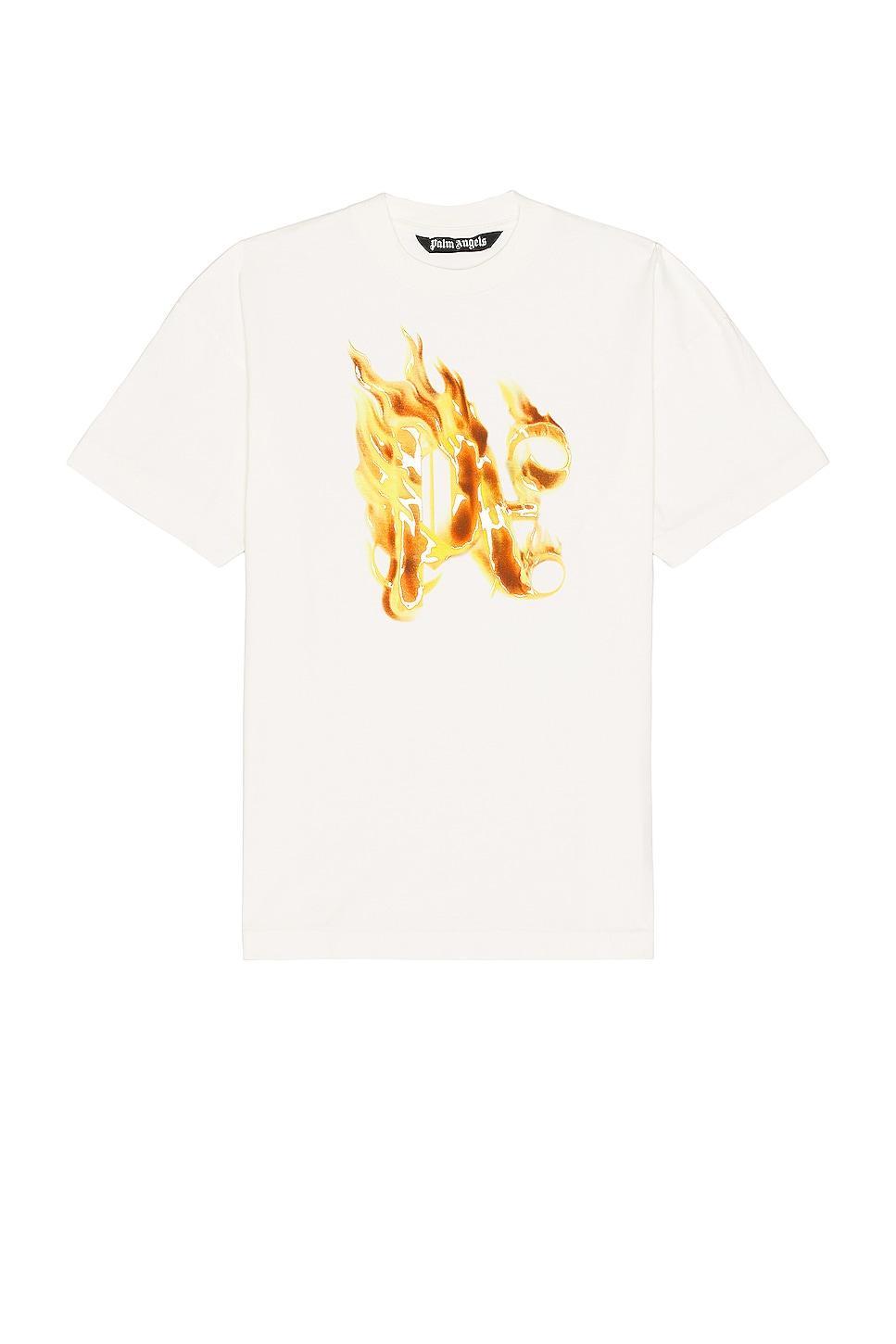 Palm Angels Burning Monogram Tee in White Product Image