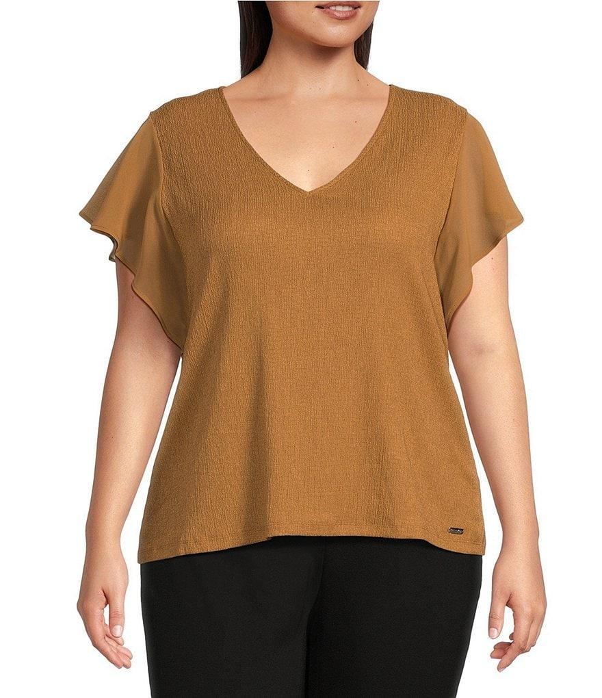 Calvin Klein Plus Size V-Neck Chiffon Flutter Sleeve Top product image