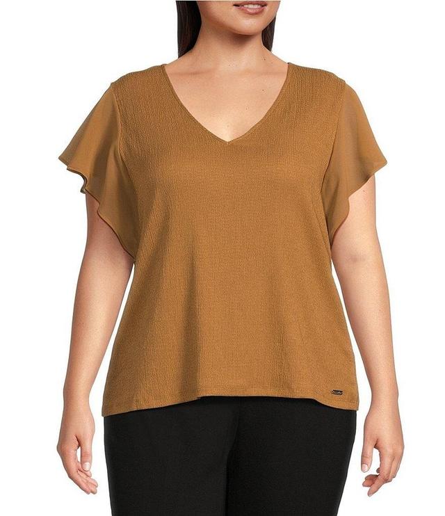 Calvin Klein Plus Size V-Neck Chiffon Flutter Sleeve Top Product Image