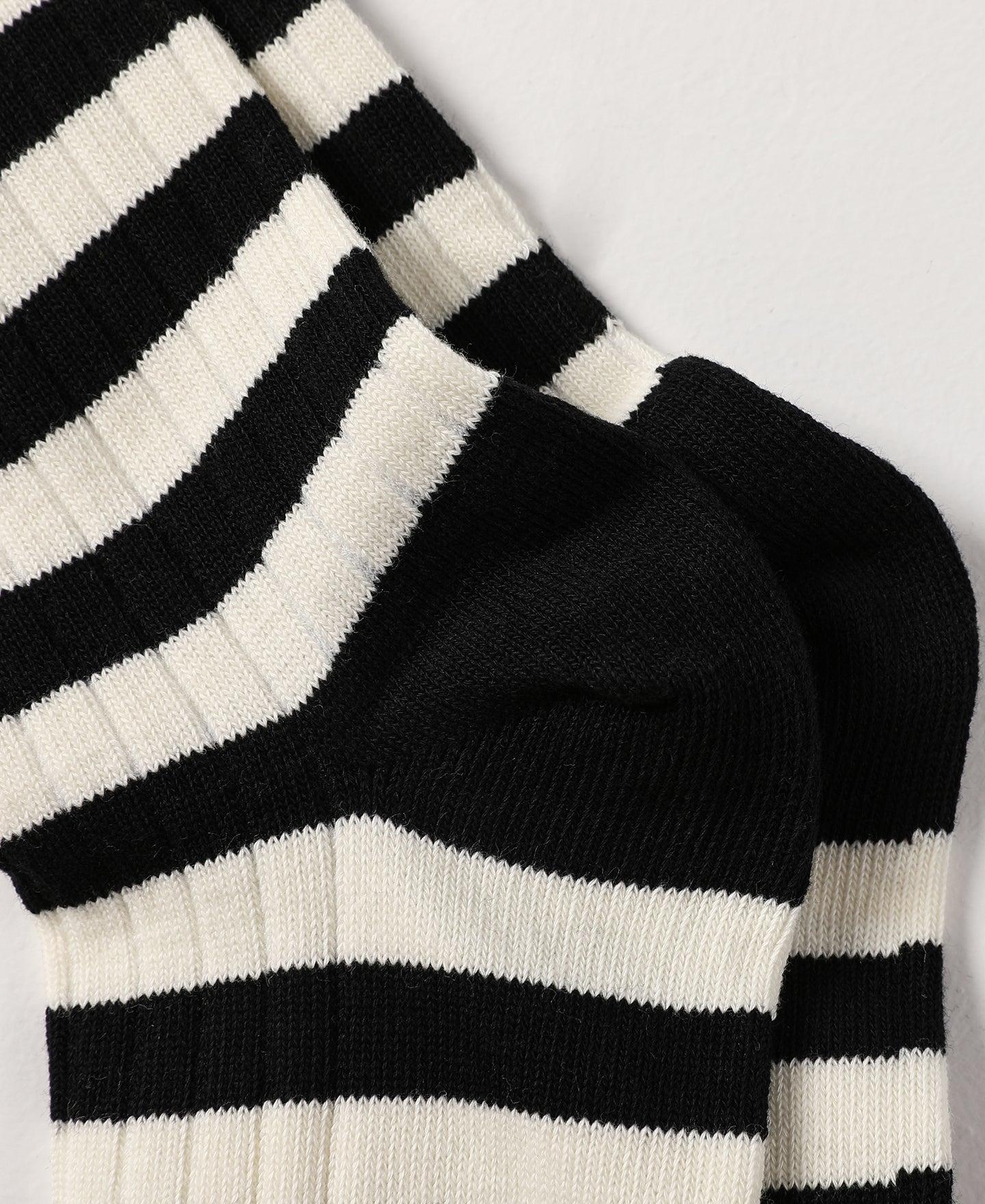 Retro Striped Cotton Socks - Black/White Product Image