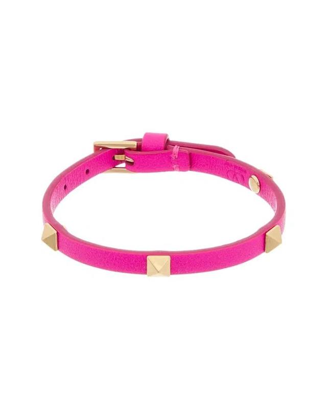 Valentino Rockstud Leather Bracelet In Pink Product Image