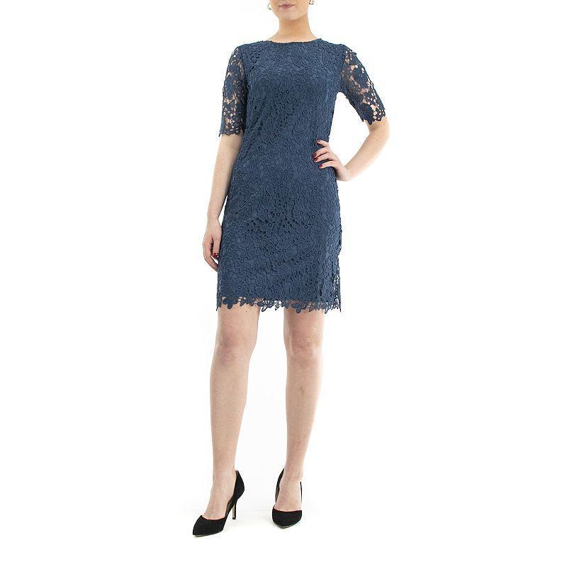 Womens Nina Leonard Floral Lace Sheath Cocktail Dress Oxford Product Image