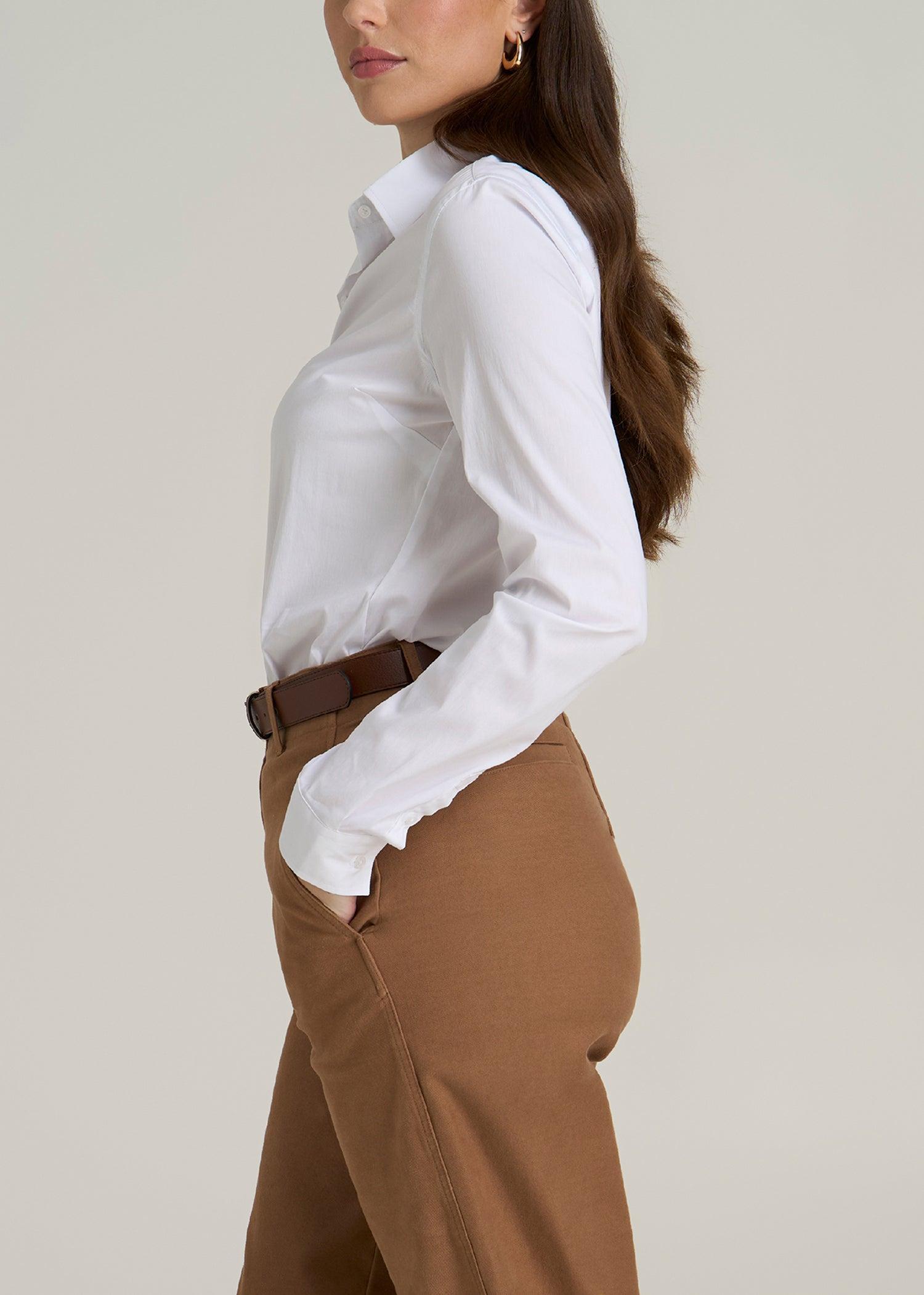 Slim Fit Button Up Women's Tall Shirt in White Female Product Image