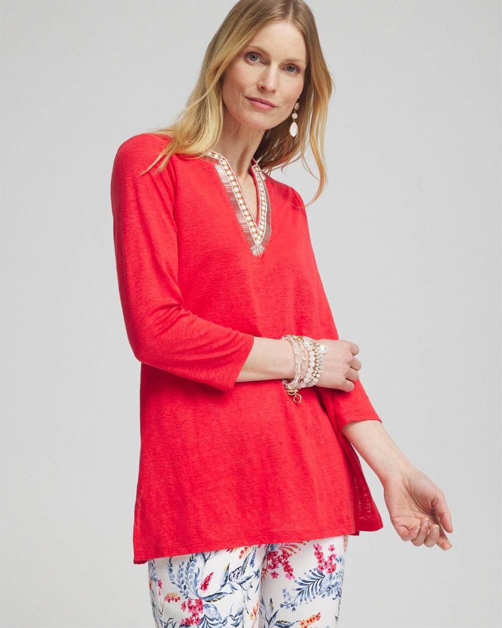 Women's Linen Embellished Tunic Top Product Image