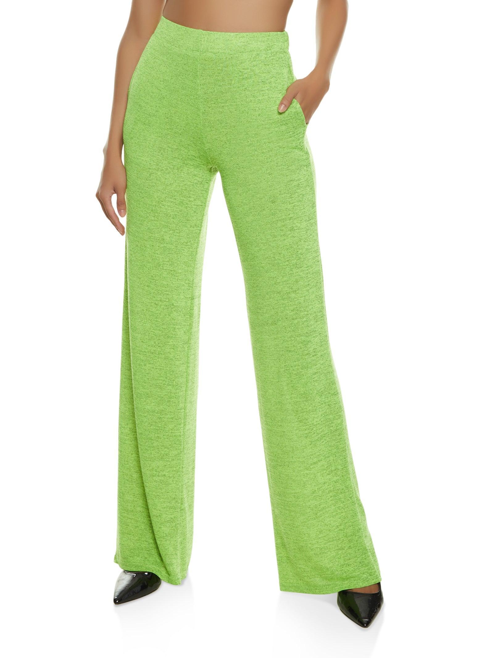 Womens Daisy Solid Brushed Knit High Waisted Wide Leg Pants Product Image