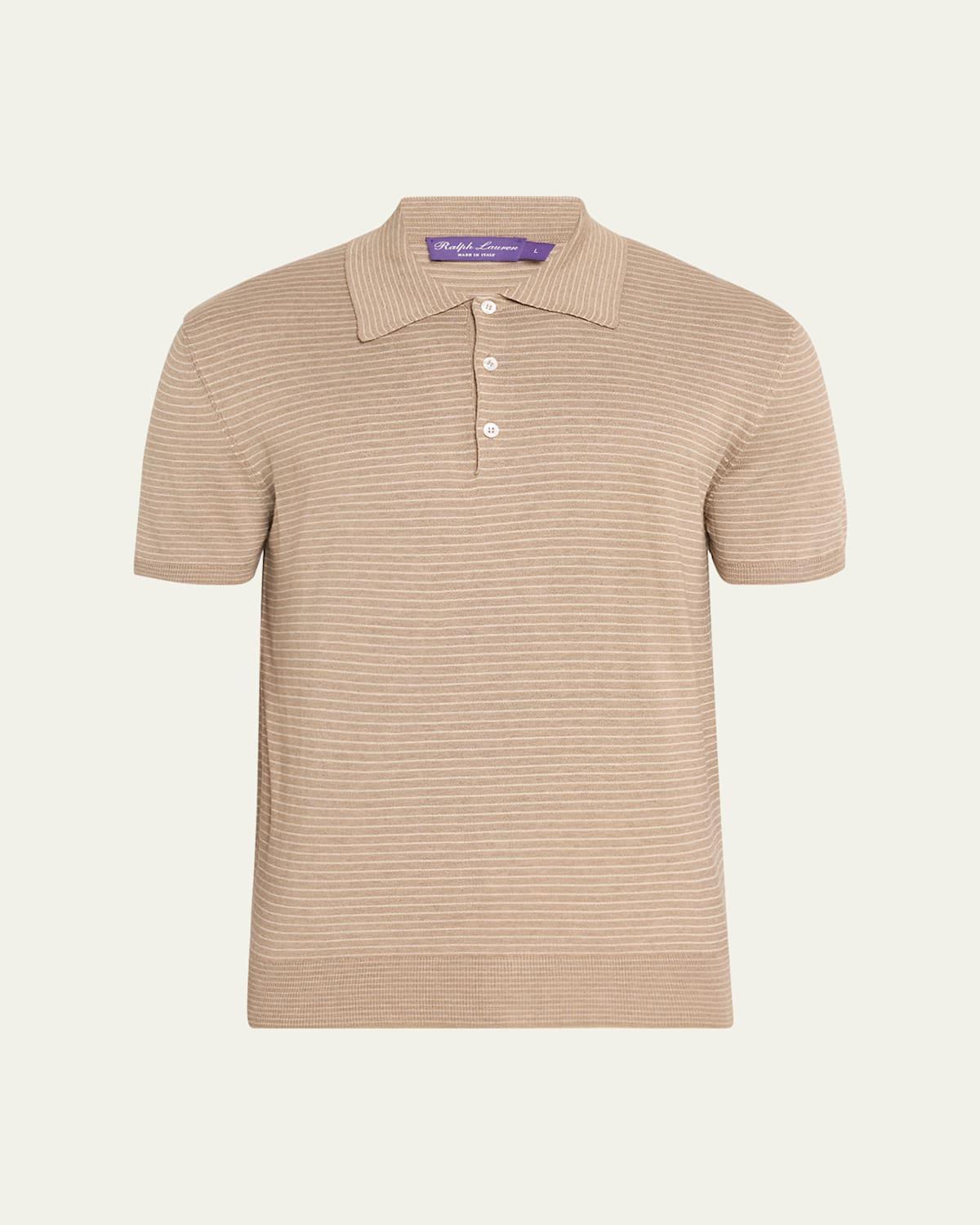 Mens Striped Silk-Cotton Polo Shirt Product Image