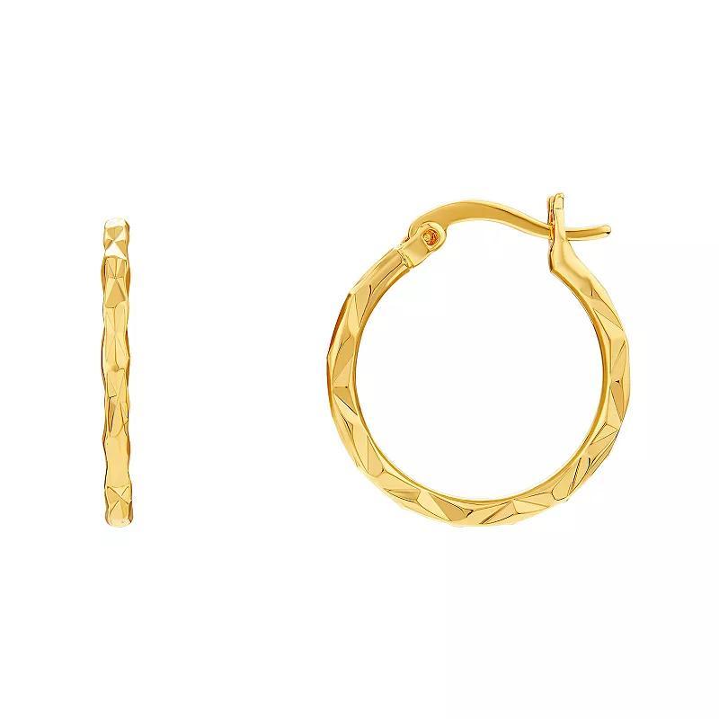 PRIMROSE 18k Gold Over Silver Textured Hoop Earrings, Womens, Yellow Gold Tone Product Image