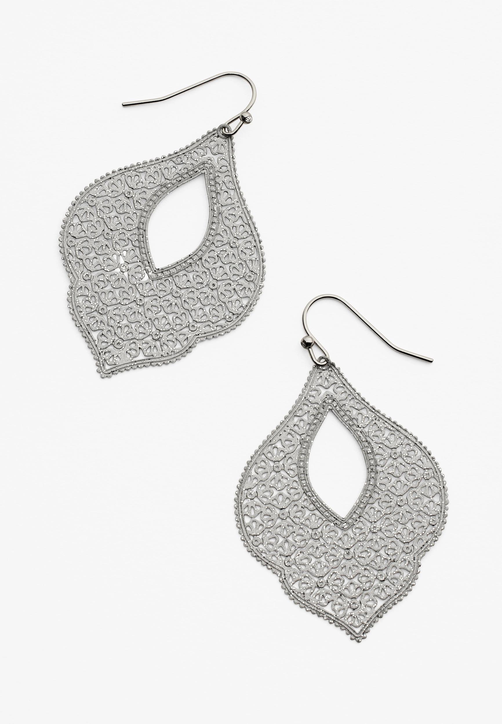 Silver Sparkle Filigree Drop Earrings Product Image