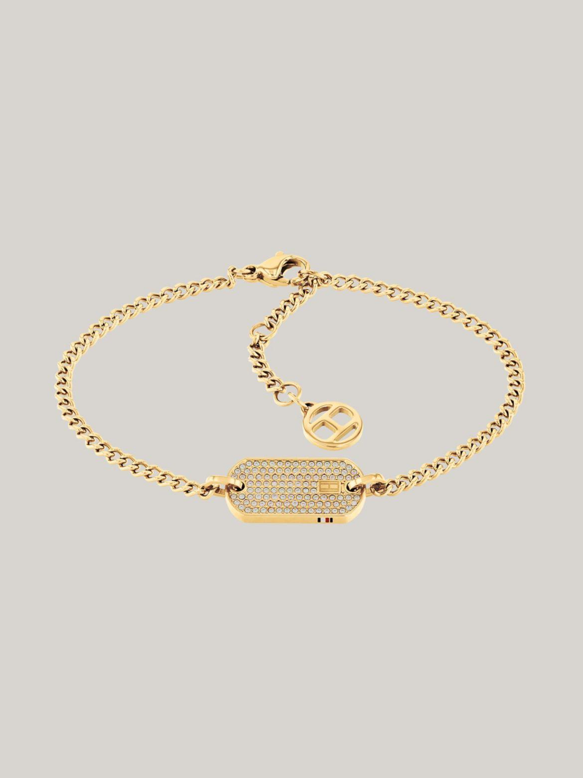 Tommy Hilfiger Women's Crystal Gold-Tone Dog Tag Bracelet Product Image