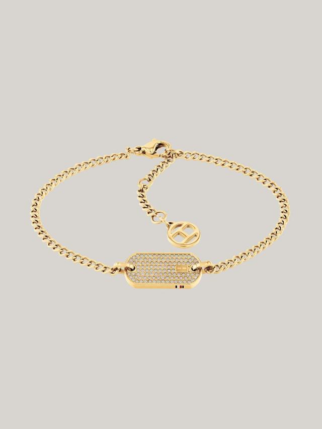 Tommy Hilfiger Women's Crystal Gold-Tone Dog Tag Bracelet Product Image