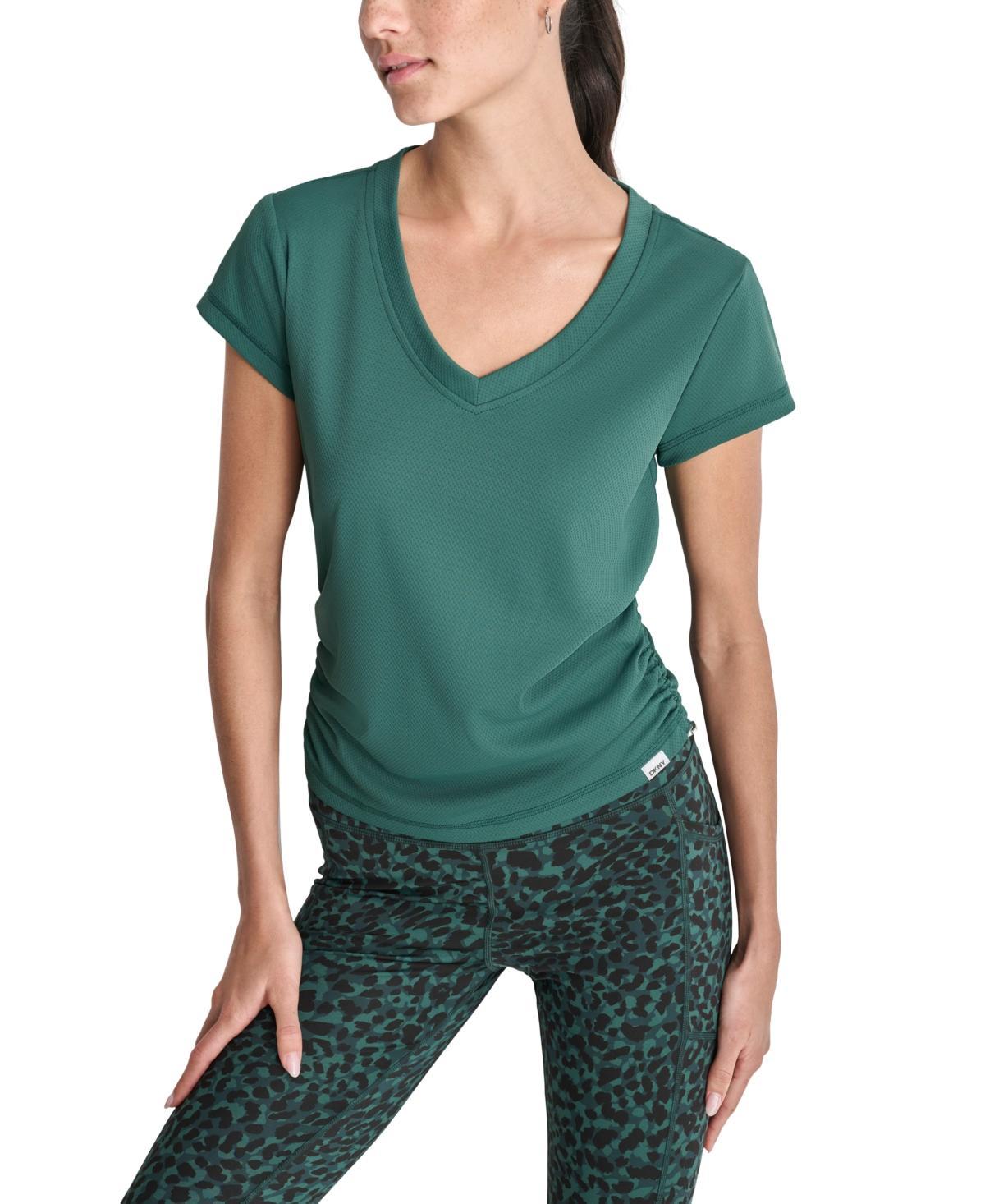 Dkny Sport Womens Tech Textured Ruched-Sides T-Shirt Product Image