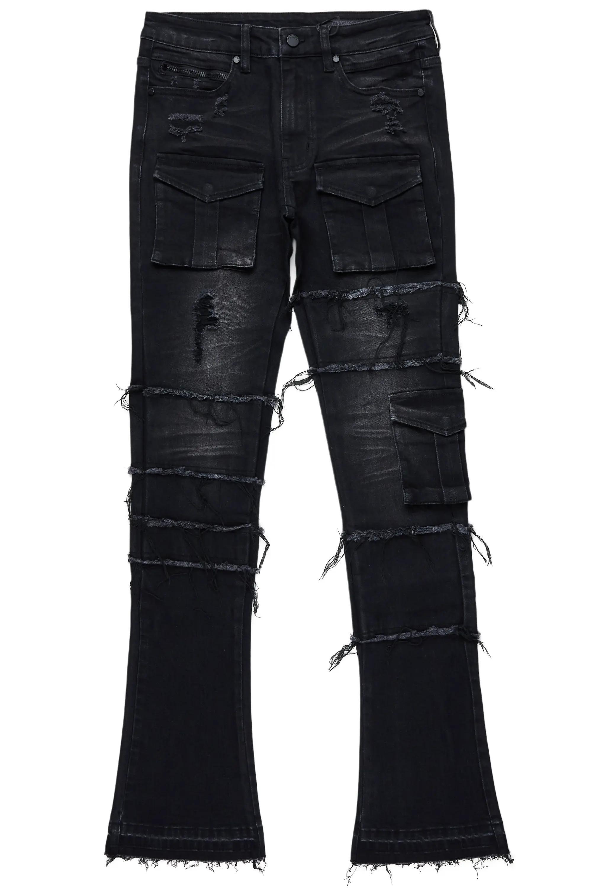 Folant Black Stacked Cargo Flare Jean Male Product Image