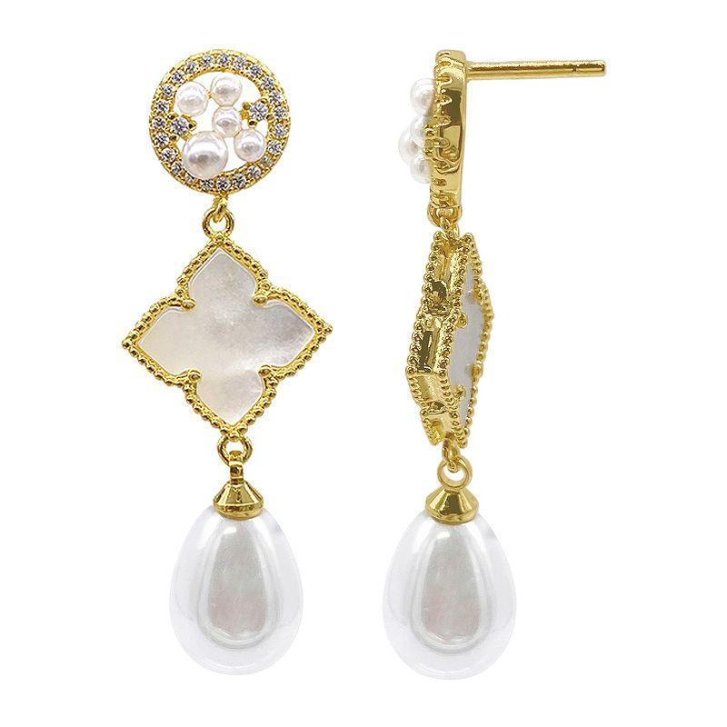 Adornia 14k Gold Plated 3-Tier Flower White Mother-of-Pearl Drop Earrings, Womens Product Image