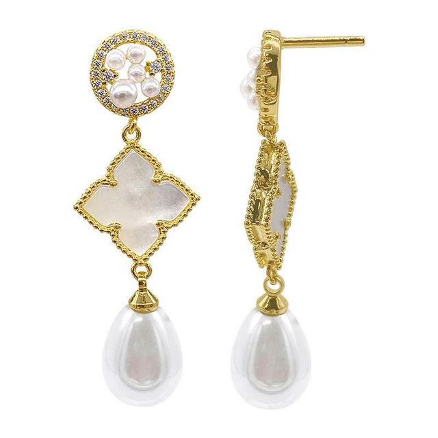 Adornia 14k Gold Plated 3-Tier Flower White Mother-of-Pearl Drop Earrings, Womens Product Image