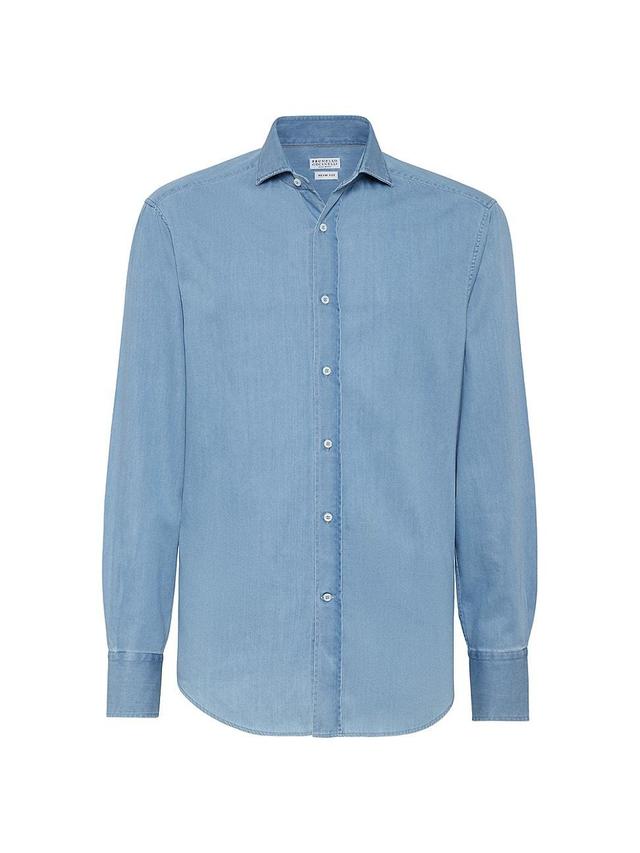 Mens Lightweight Denim Slim Fit Shirt with Spread Collar Product Image