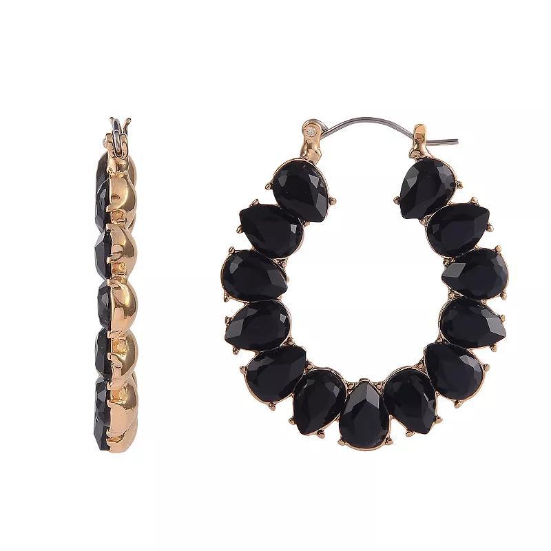 Emberly Gold Tone Black Stone Teardrops Hoop Earrings, Womens Product Image