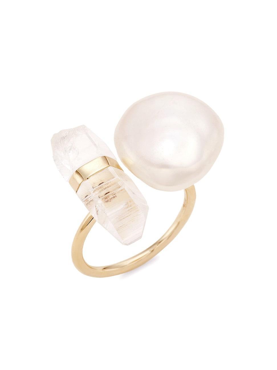 Womens Ocean 14K Gold, Freshwater Pearl & Crystal Quartz Floating Ring Product Image