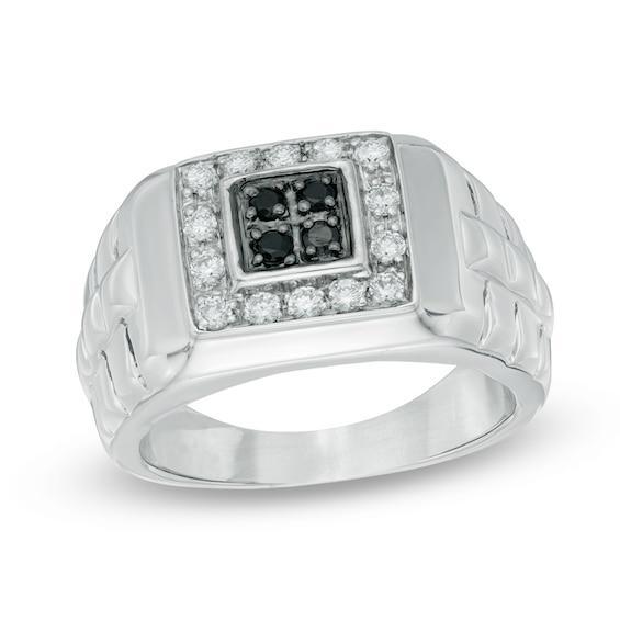 Men's 1/2 CT. T.w. Enhanced Black and White Diamond Ring in Sterling Silver Product Image