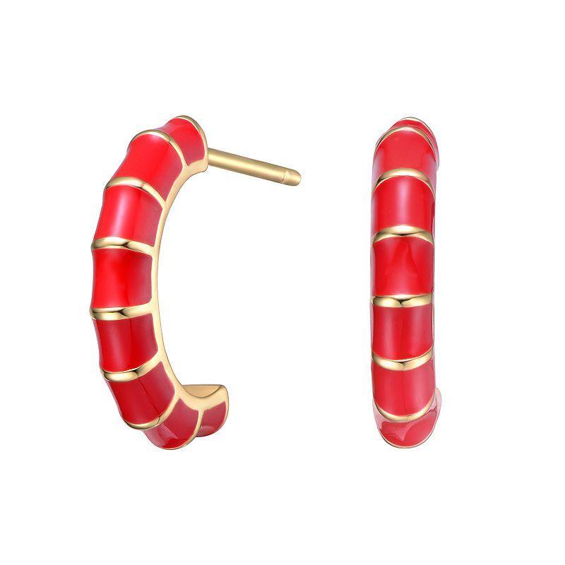 14k Gold Plated Enameled Seashell C-Hoop Earrings, Womens, Gold Tone Red Product Image