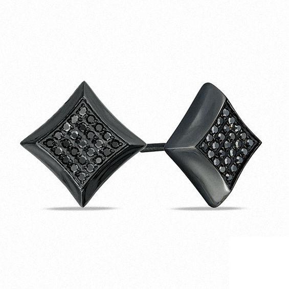 Men's 1/4 CT. T.w. Black Diamond Star Earrings in Black IP Stainless Steel Product Image