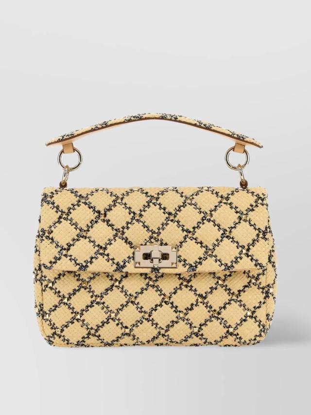 Raffia Rockstud Shoulder Bag In White Product Image